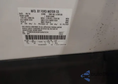 2019 Ford Explorer Xlt z USA, uszkodzony, nr VIN 1FM5K8D82KGA07276